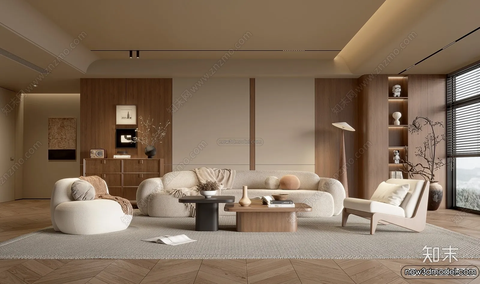 Living Room 3D Interior Scene Model – Wabi Sabi Style – 266