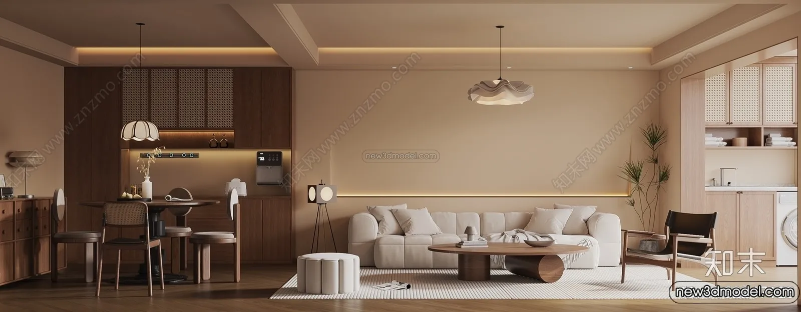 Living Room 3D Interior Scene Model – Wabi Sabi Style – 267