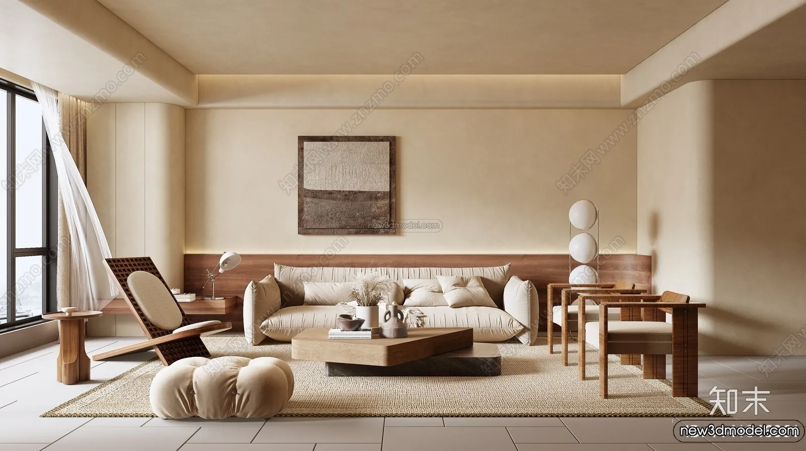 Living Room 3D Interior Scene Model – Wabi Sabi Style – 268