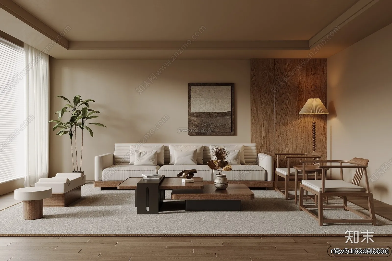 Living Room 3D Interior Scene Model – Wabi Sabi Style – 269