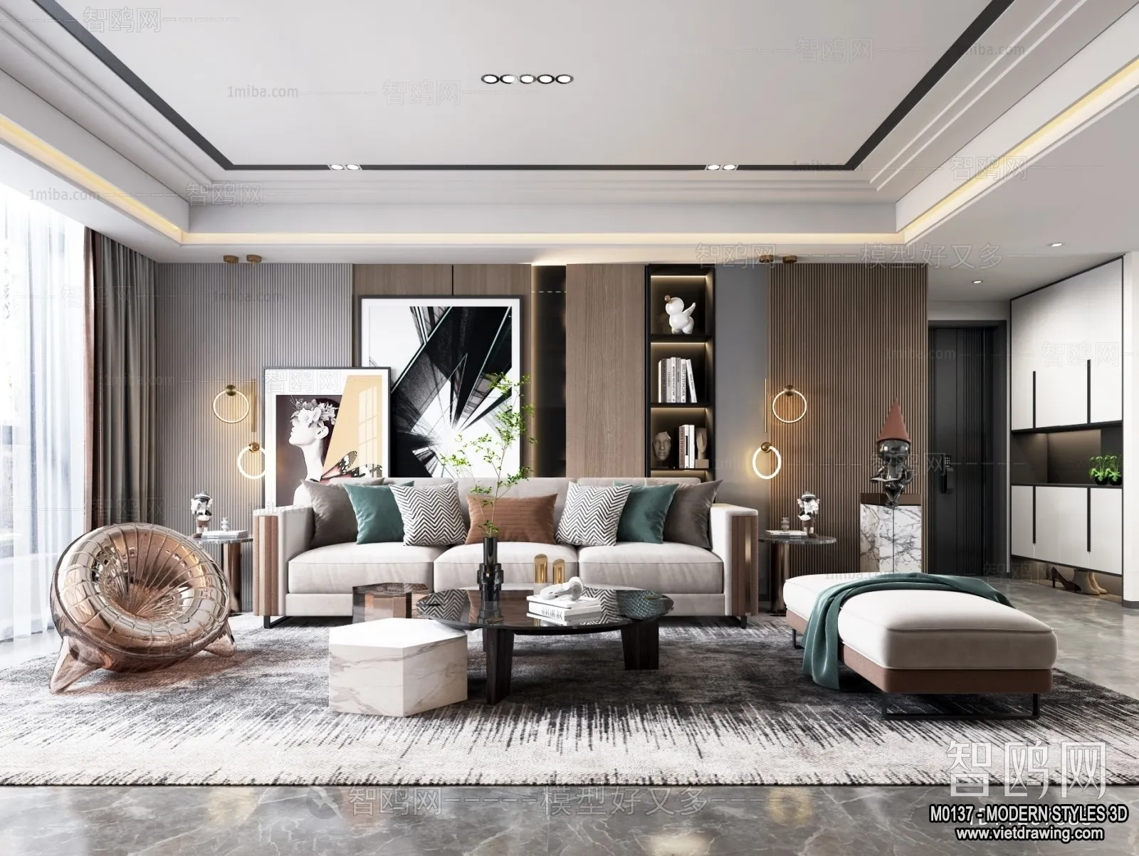 Living Room and Dining Room – 3D Interior Scene – 3D Models – 037