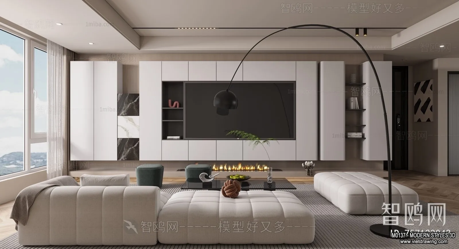 Living Room and Dining Room – 3D Interior Scene – 3D Models – 164