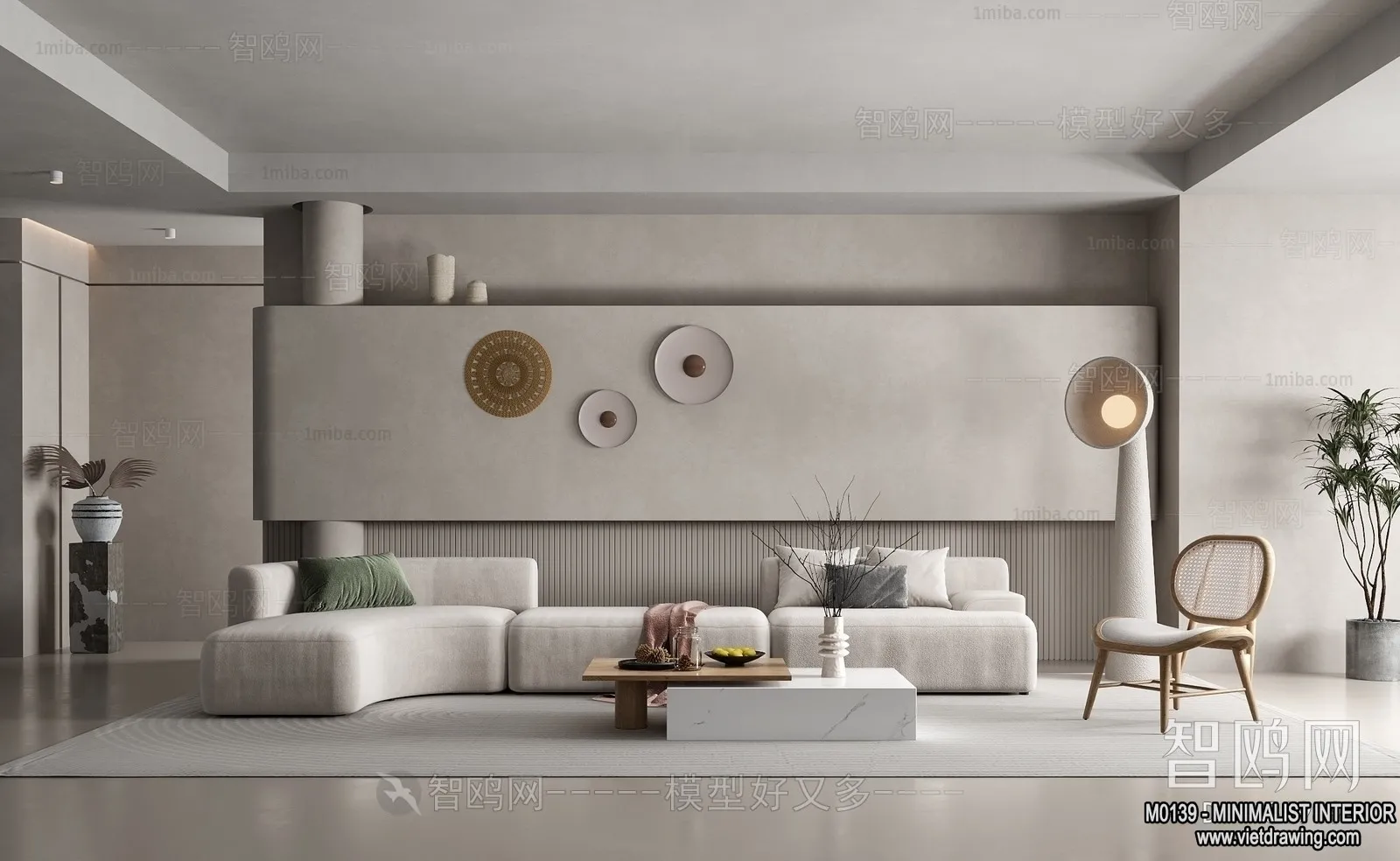 Living Room – Minimalist Style – 3D Interior Scene – 016