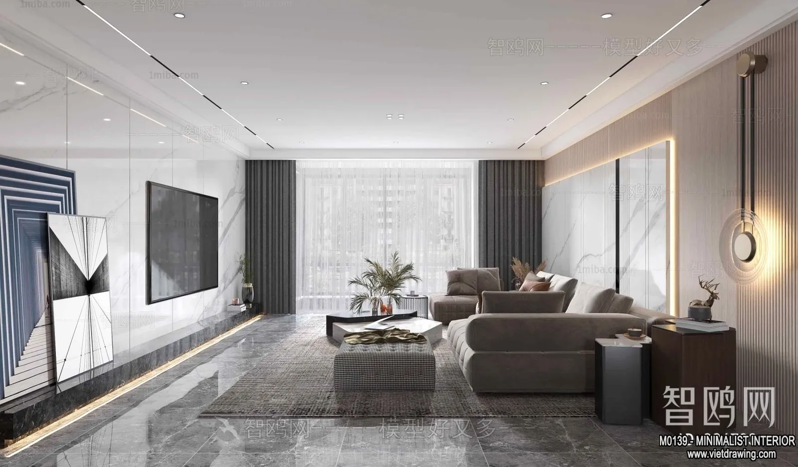 Living Room – Minimalist Style – 3D Interior Scene – 023