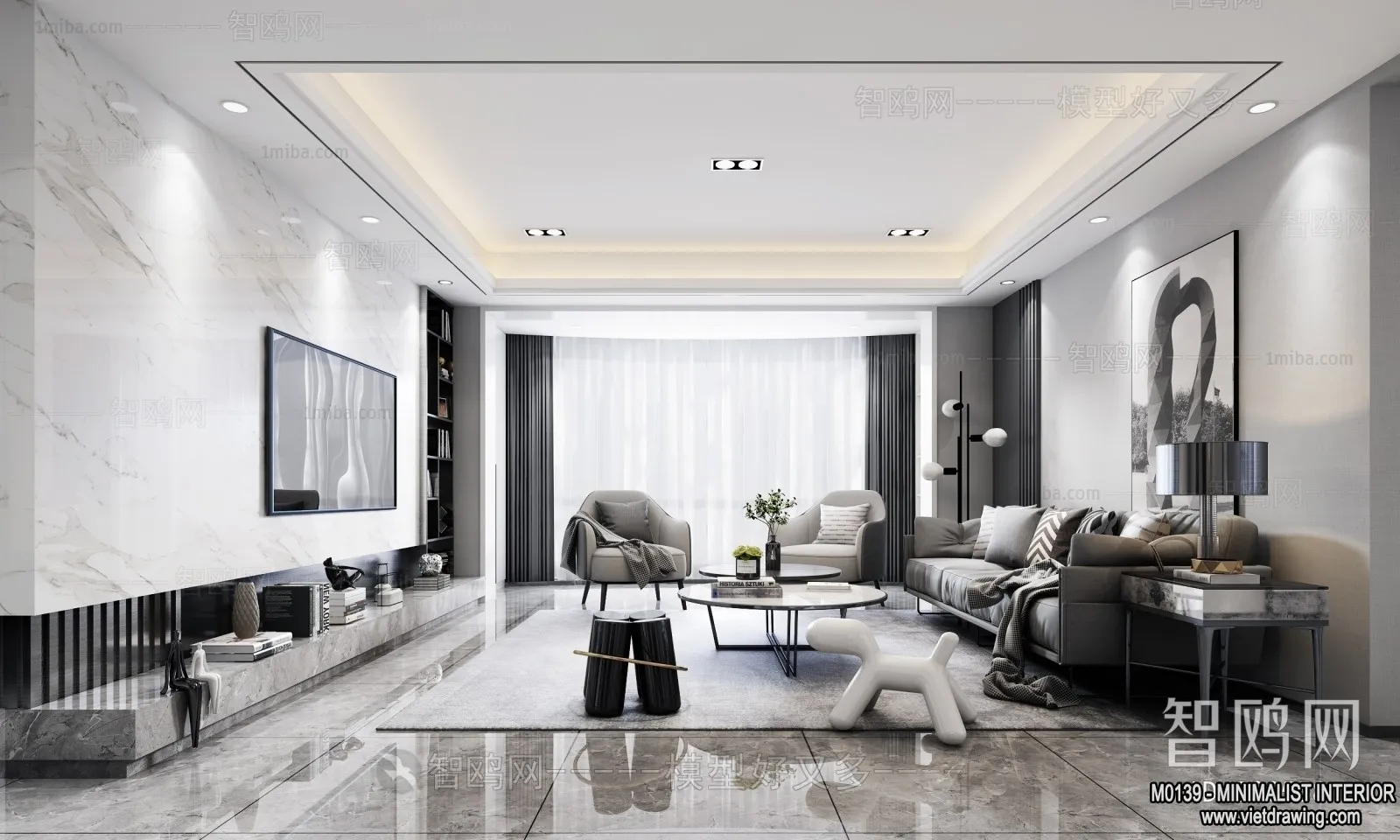 Living Room – Minimalist Style – 3D Interior Scene – 042