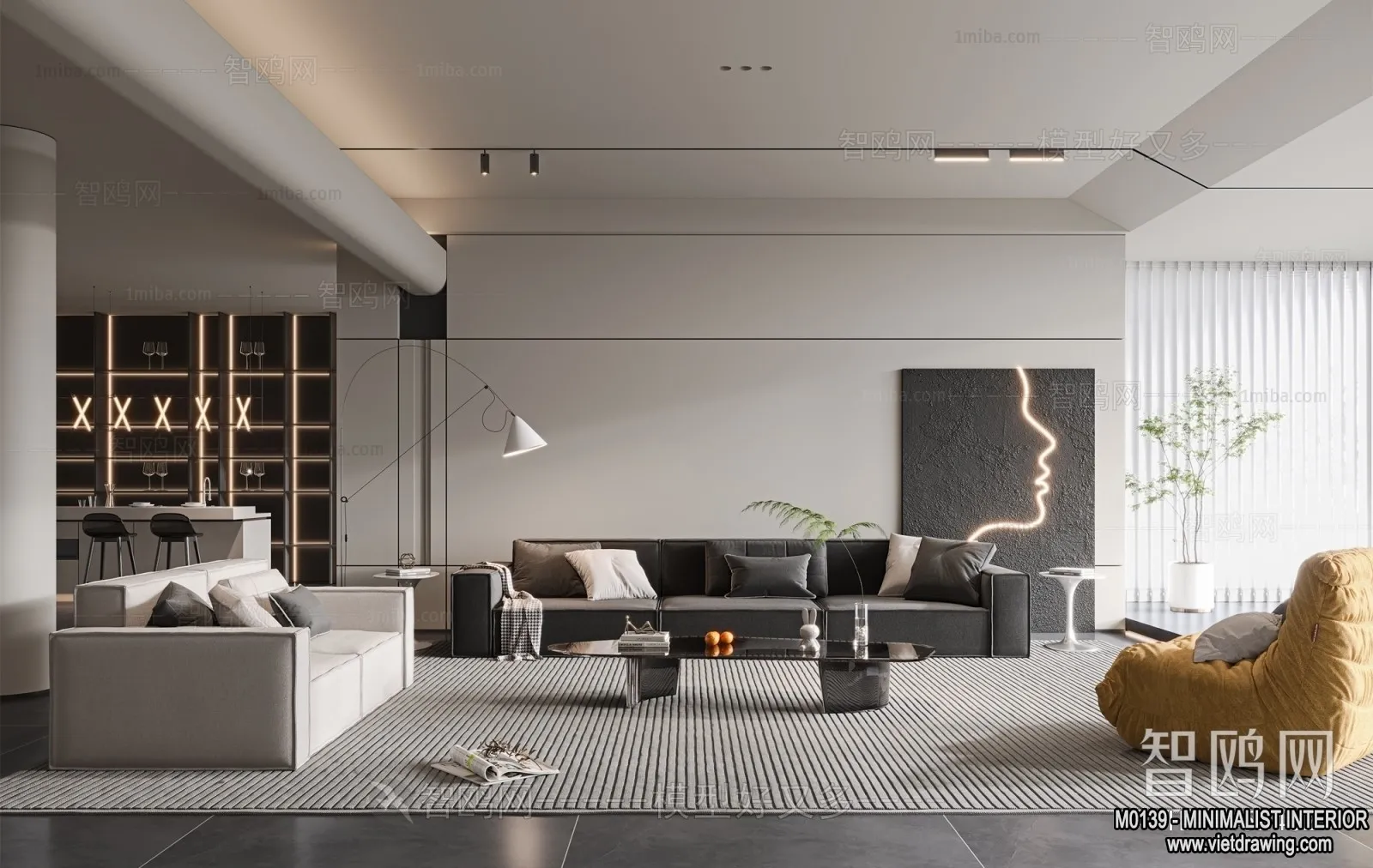 Living Room – Minimalist Style – 3D Interior Scene – 106