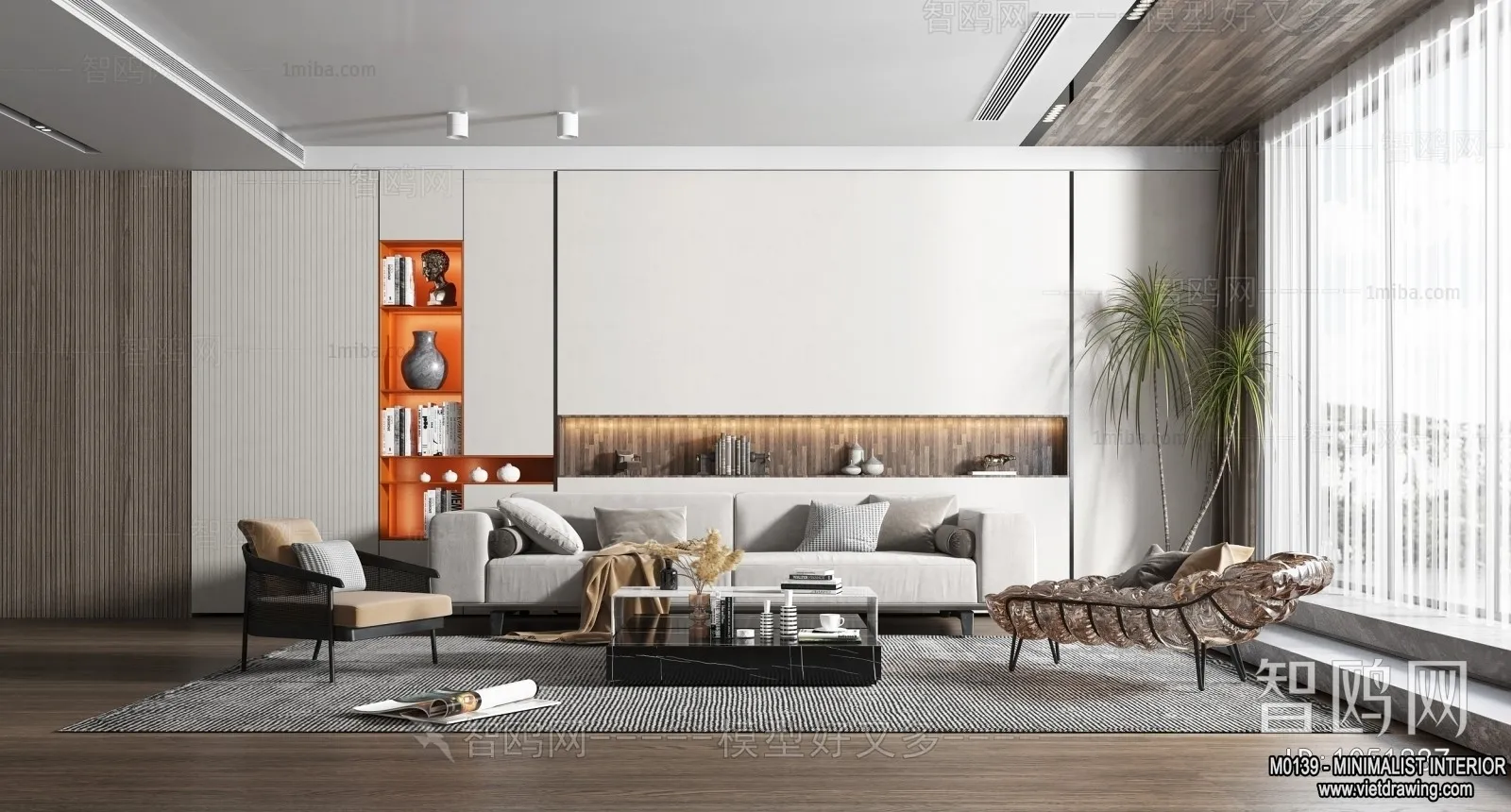 Living Room – Minimalist Style – 3D Interior Scene – 123