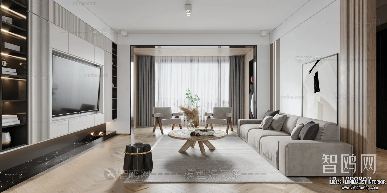 Living Room – Minimalist Style – 3D Interior Scene – 128