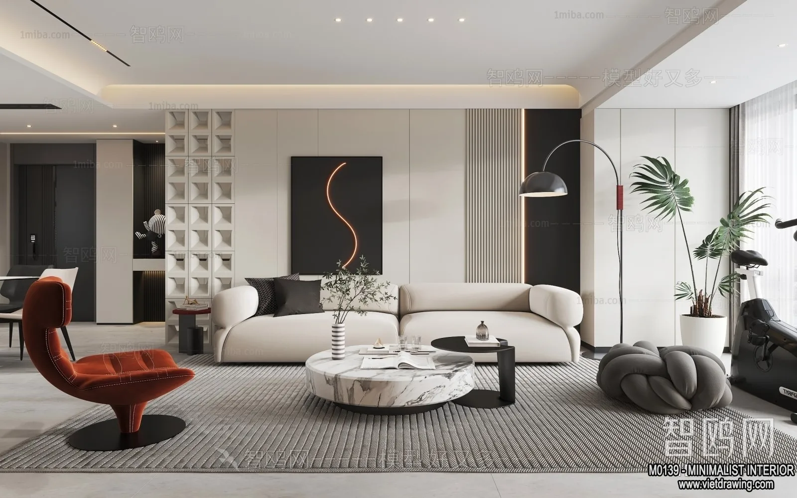 Living Room – Minimalist Style – 3D Interior Scene – 130