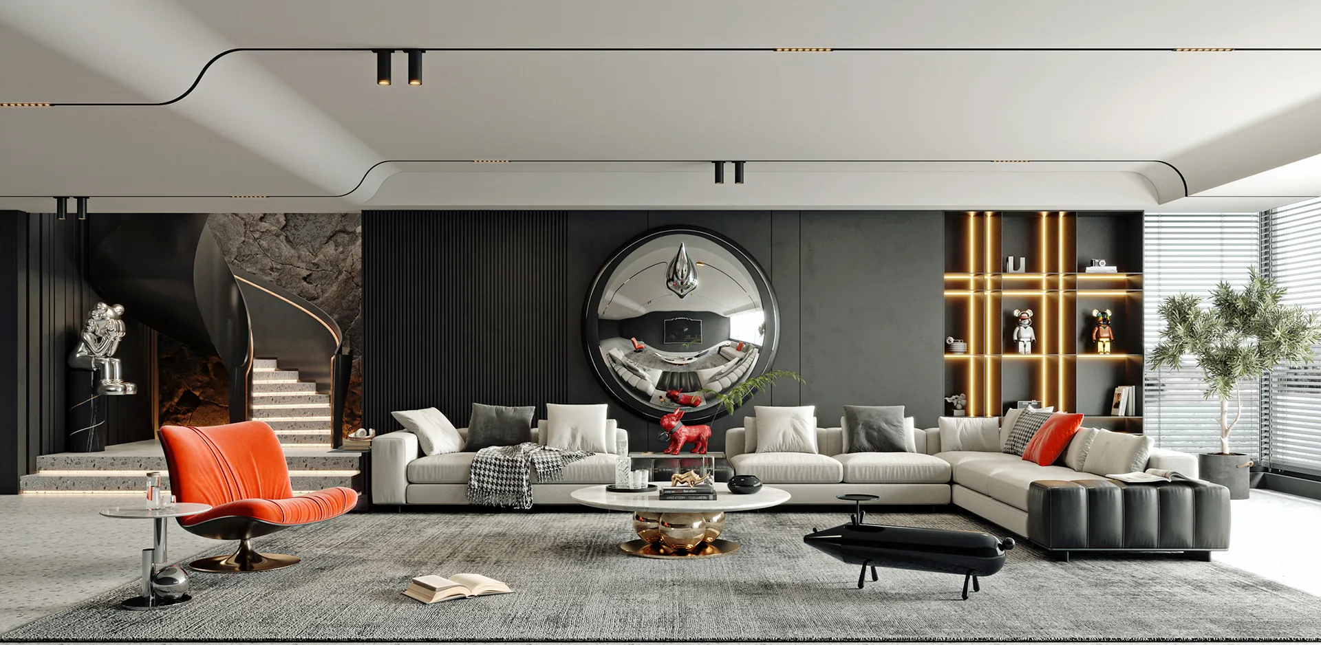 Living Room – Modern Style 3D Scenes – Interior Design – 034