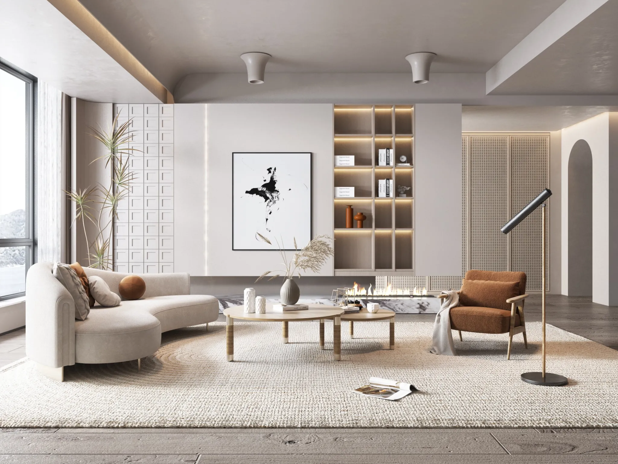 Living Room – Modern Style 3D Scenes – Interior Design – 050