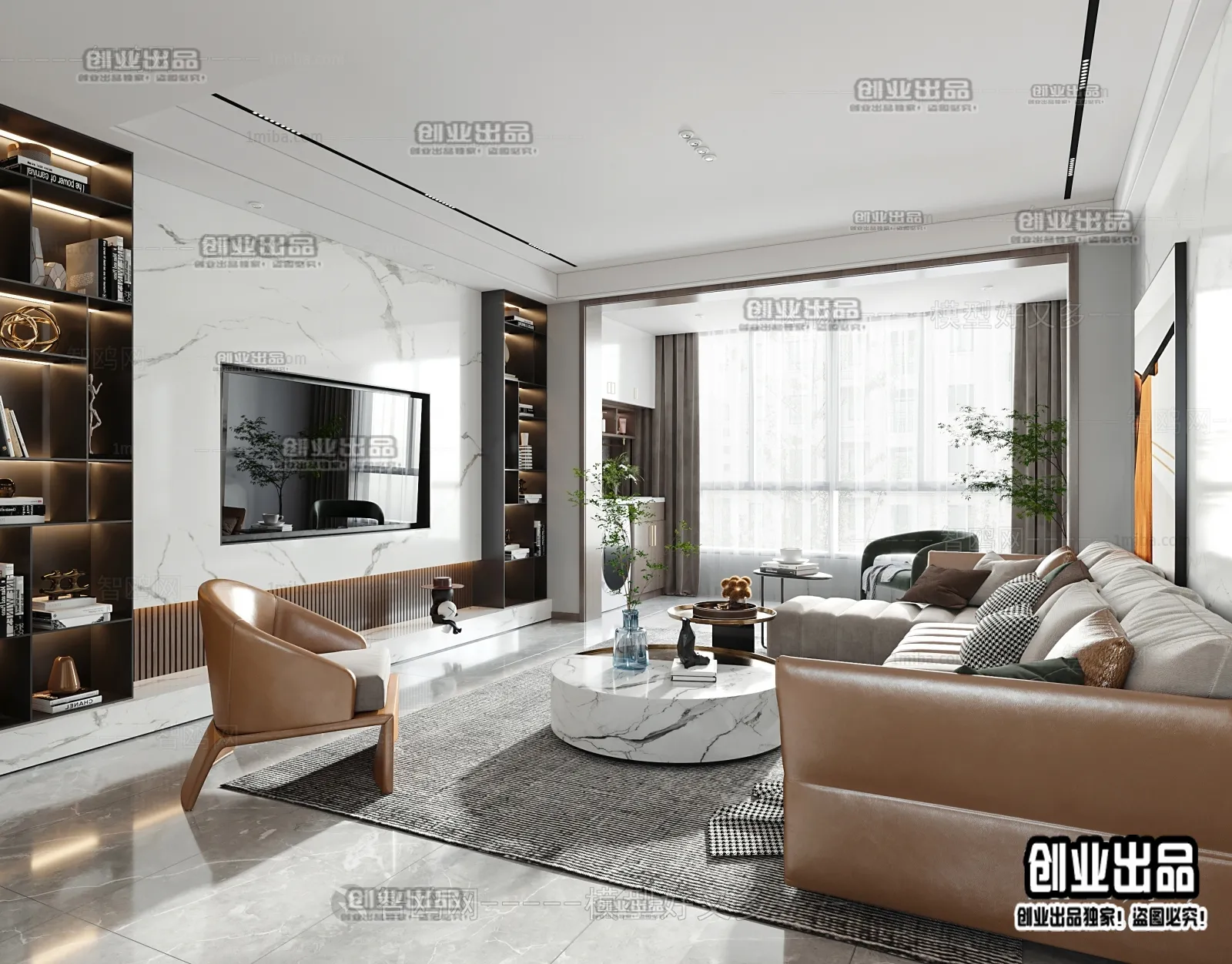 Living Room – Modern Style Interior 3D Scenes – 001