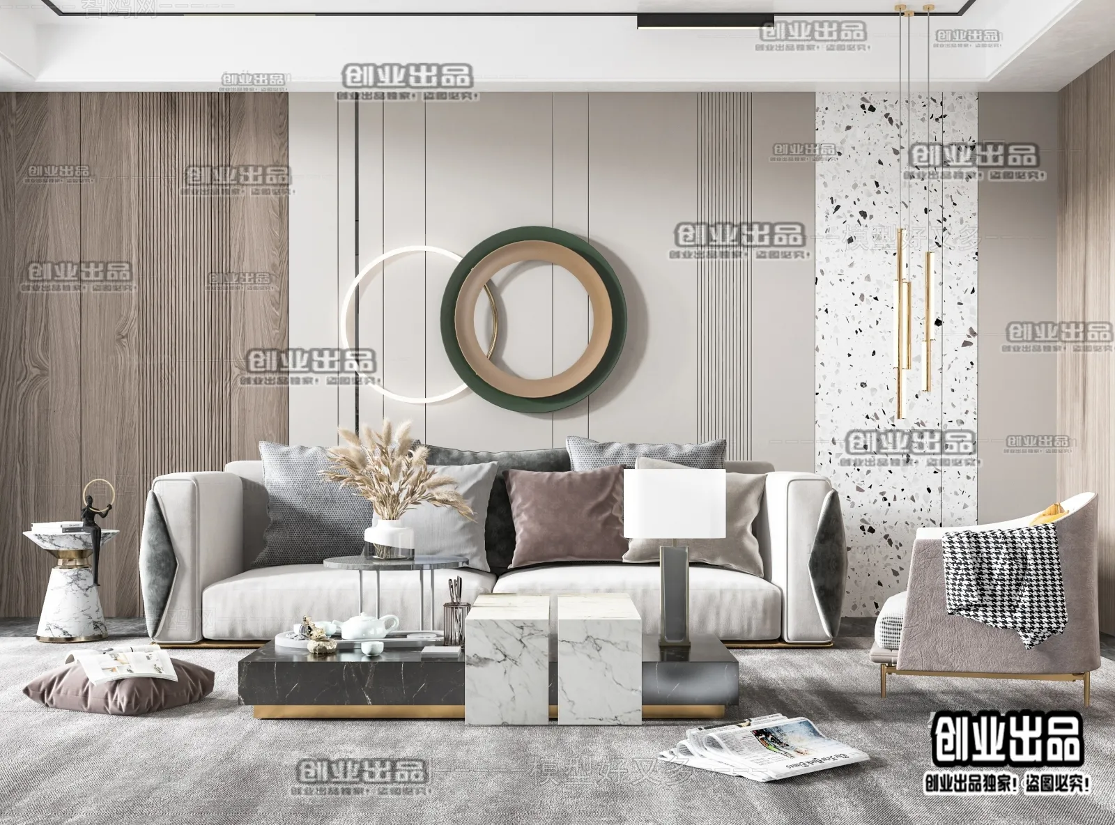 Living Room – Modern Style Interior 3D Scenes – 002