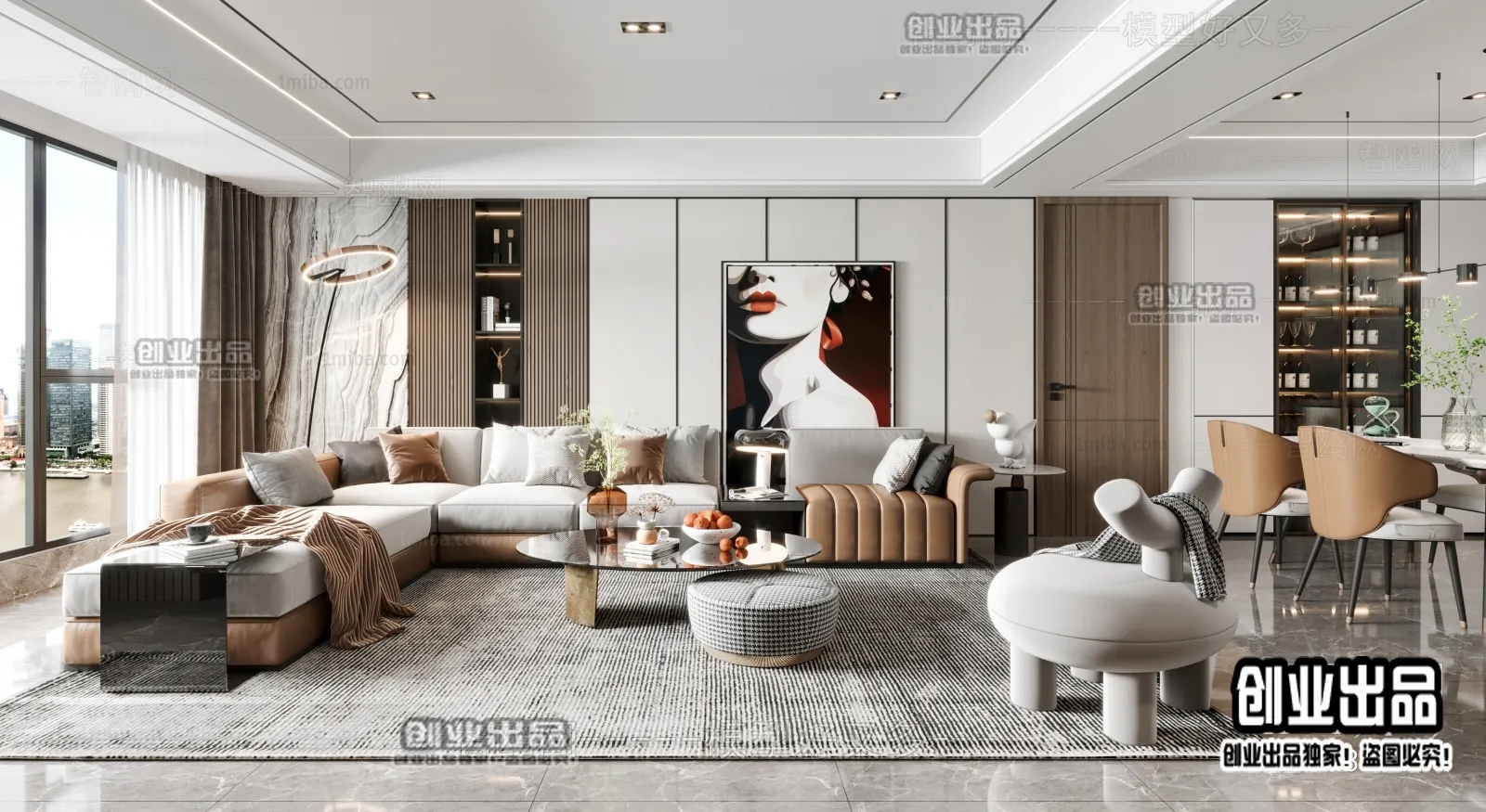 Living Room – Modern Style Interior 3D Scenes – 003