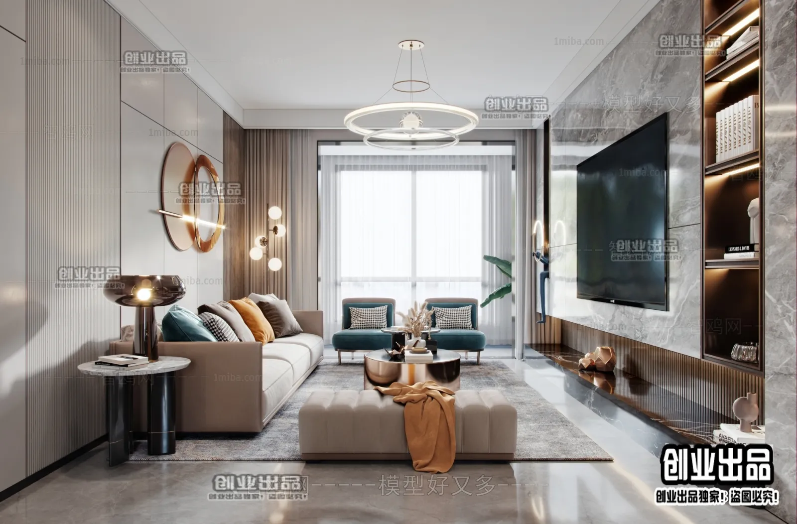 Living Room – Modern Style Interior 3D Scenes – 004