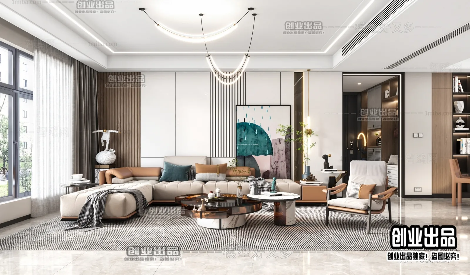 Living Room – Modern Style Interior 3D Scenes – 006