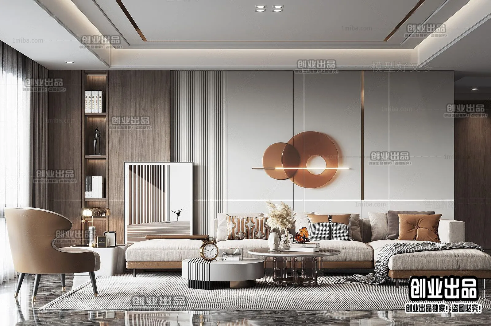 Living Room – Modern Style Interior 3D Scenes – 008