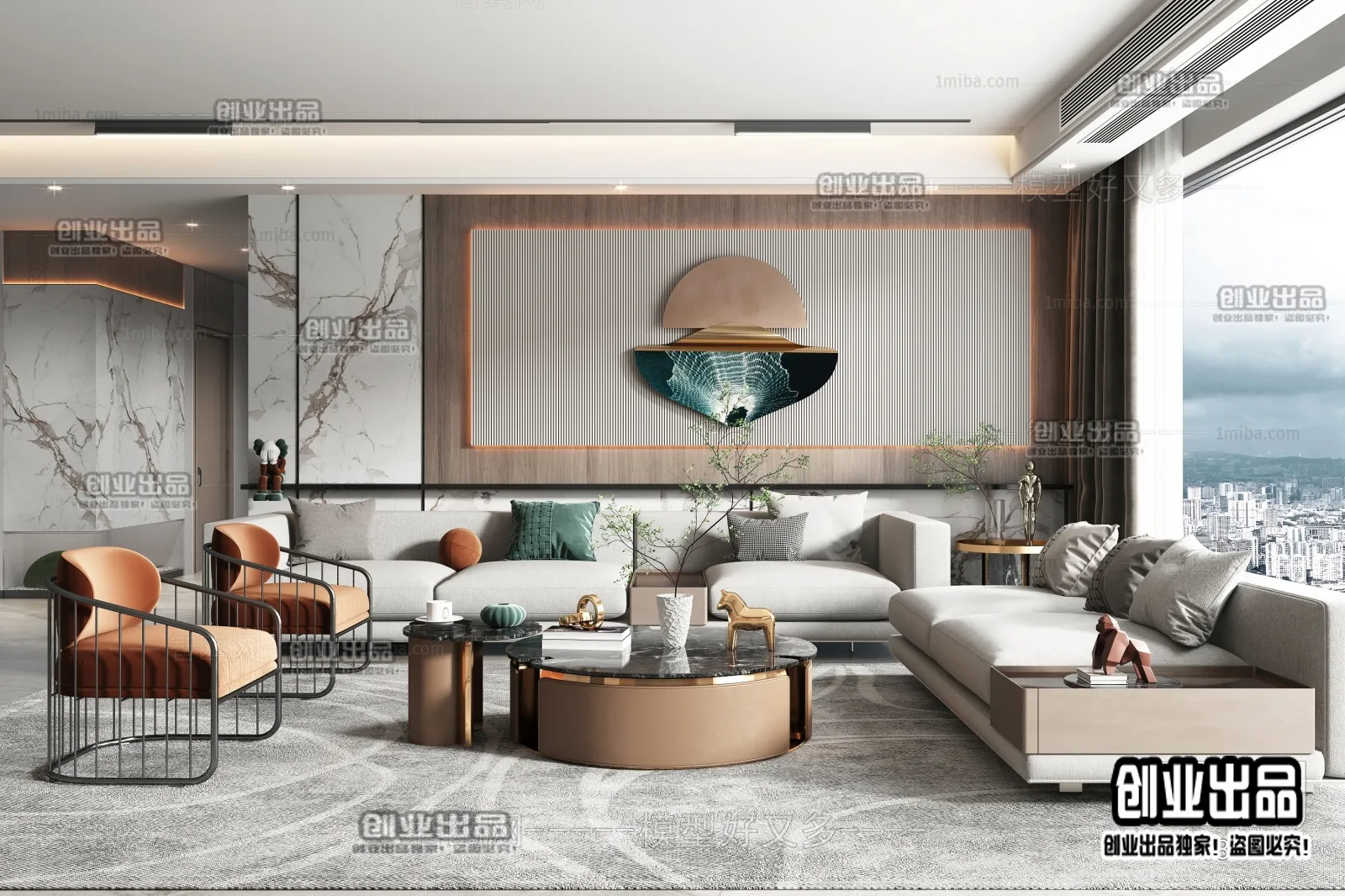 Living Room – Modern Style Interior 3D Scenes – 009