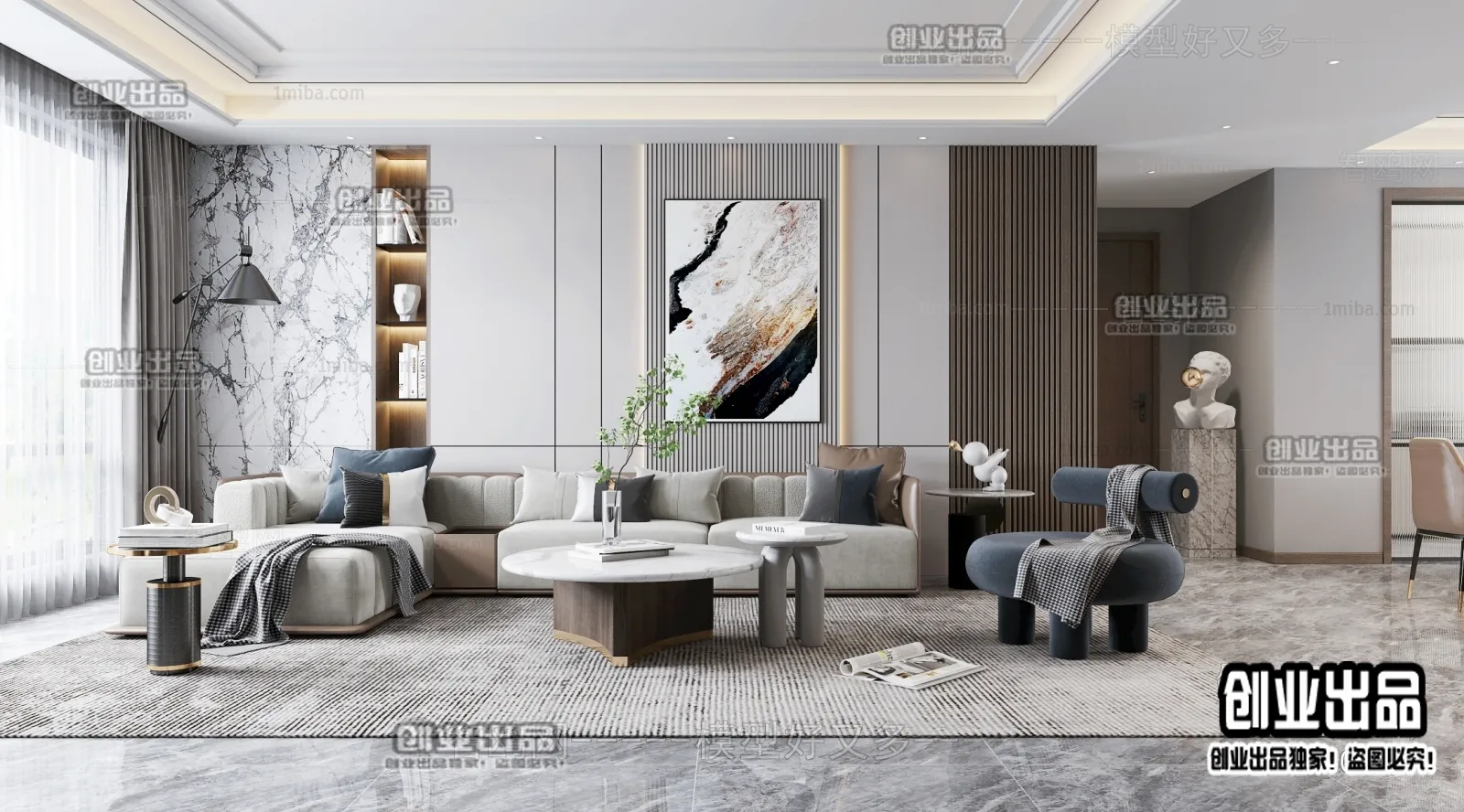 Living Room – Modern Style Interior 3D Scenes – 010