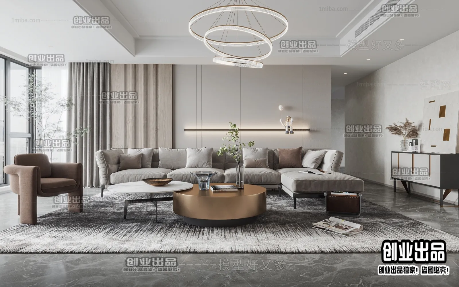 Living Room – Modern Style Interior 3D Scenes – 011