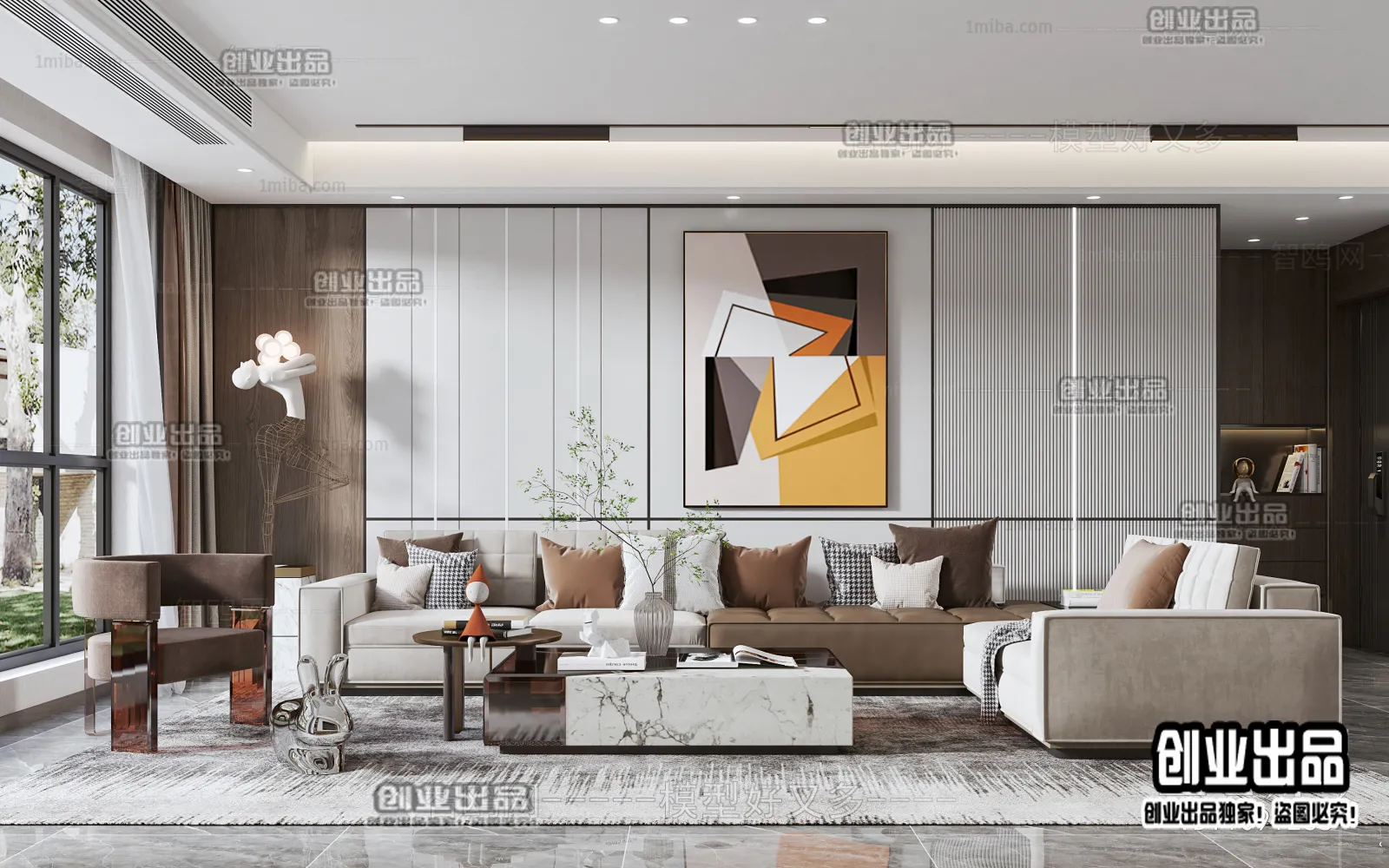 Living Room – Modern Style Interior 3D Scenes – 014