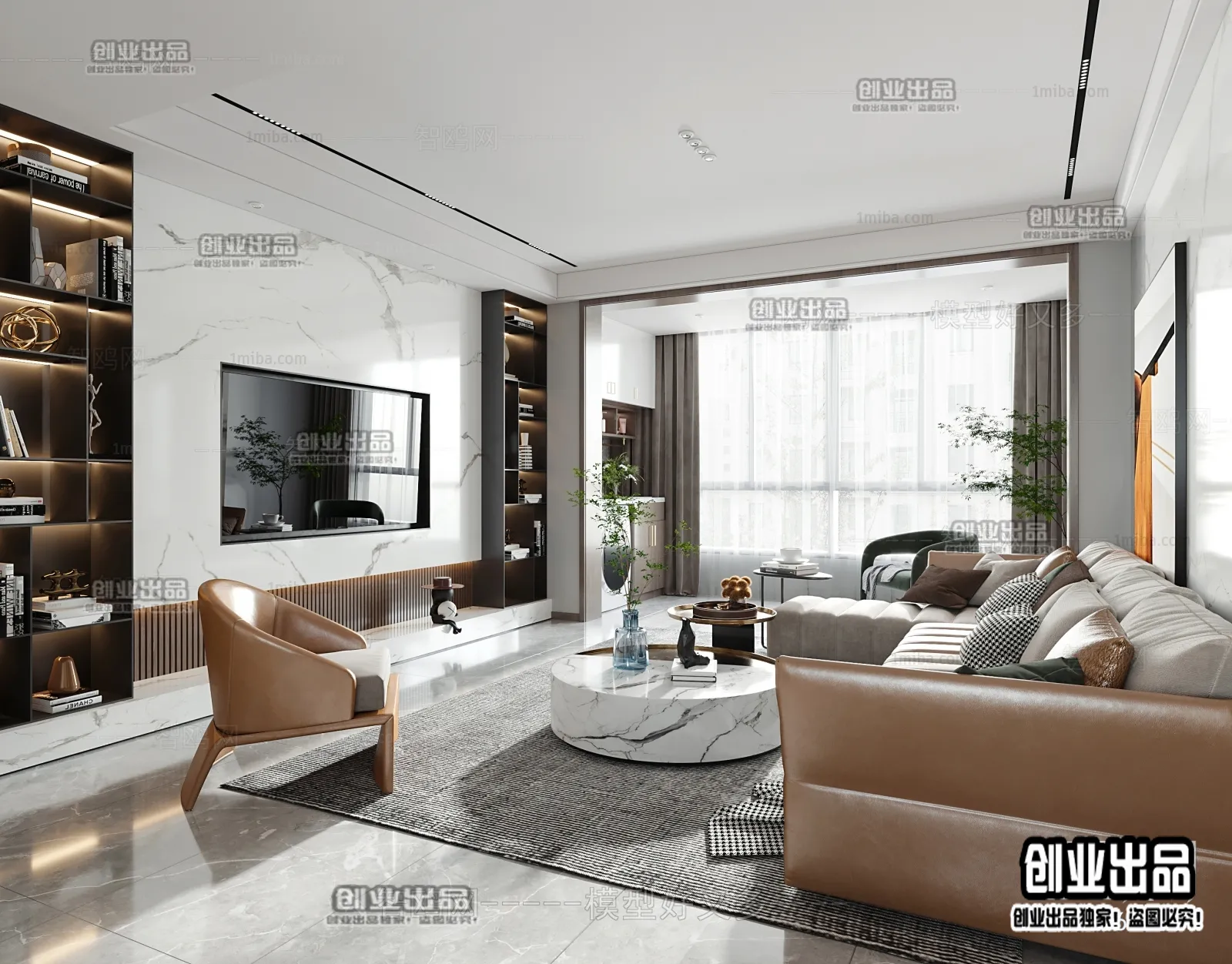 Living Room – Modern Style Interior 3D Scenes – 015