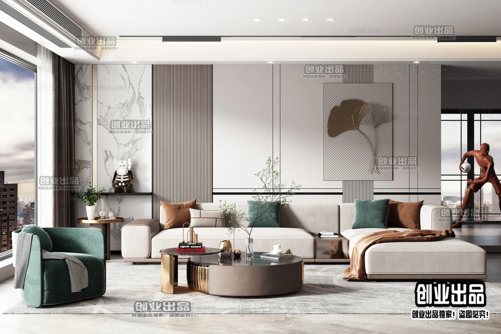 Living Room – Modern Style Interior 3D Scenes – 016