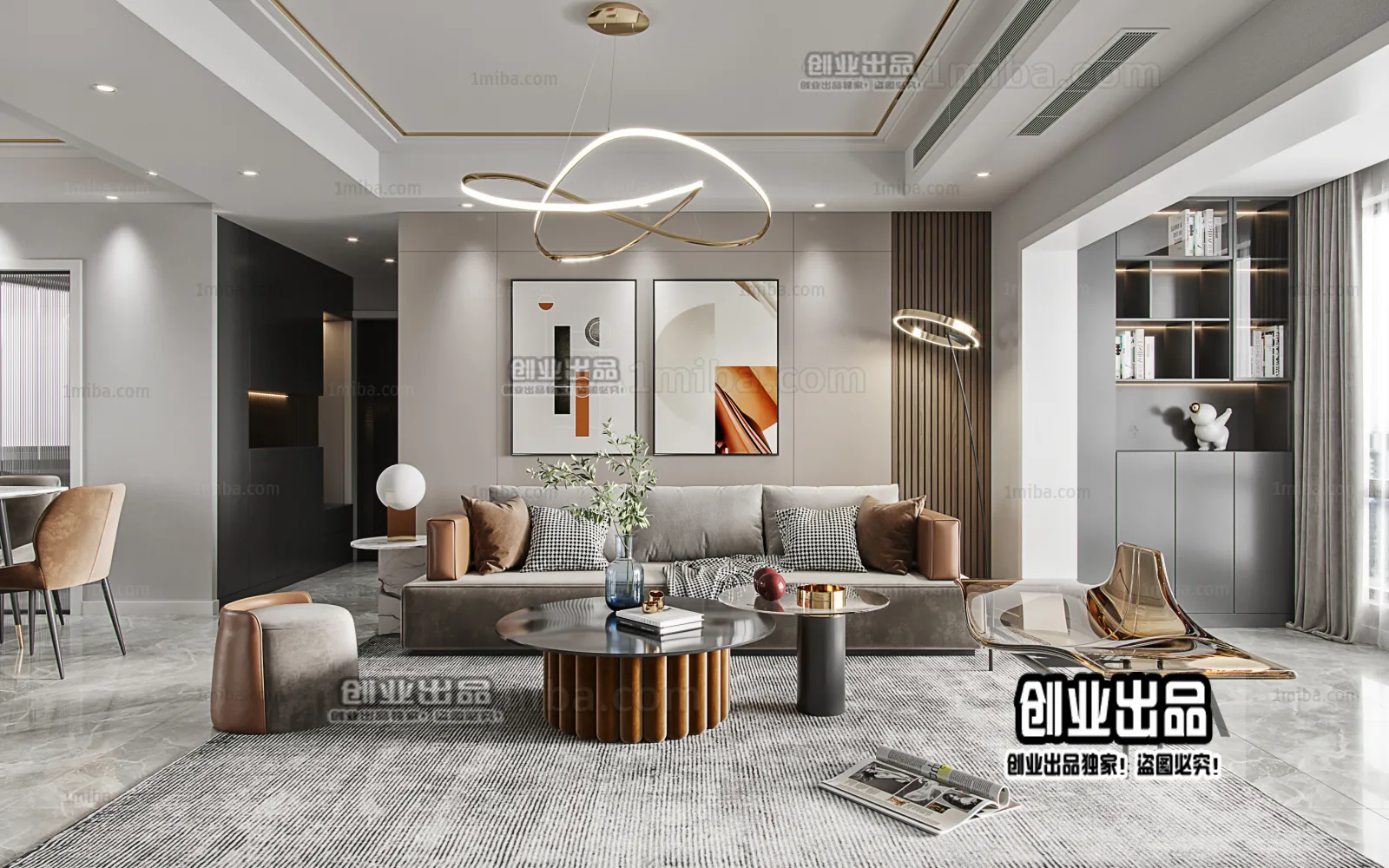 Living Room – Modern Style Interior 3D Scenes – 018