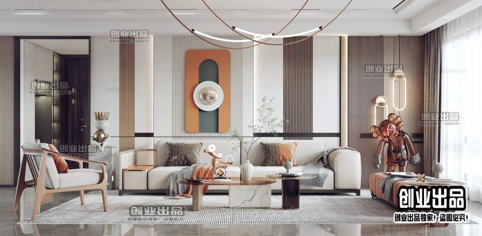 Living Room – Modern Style Interior 3D Scenes – 019