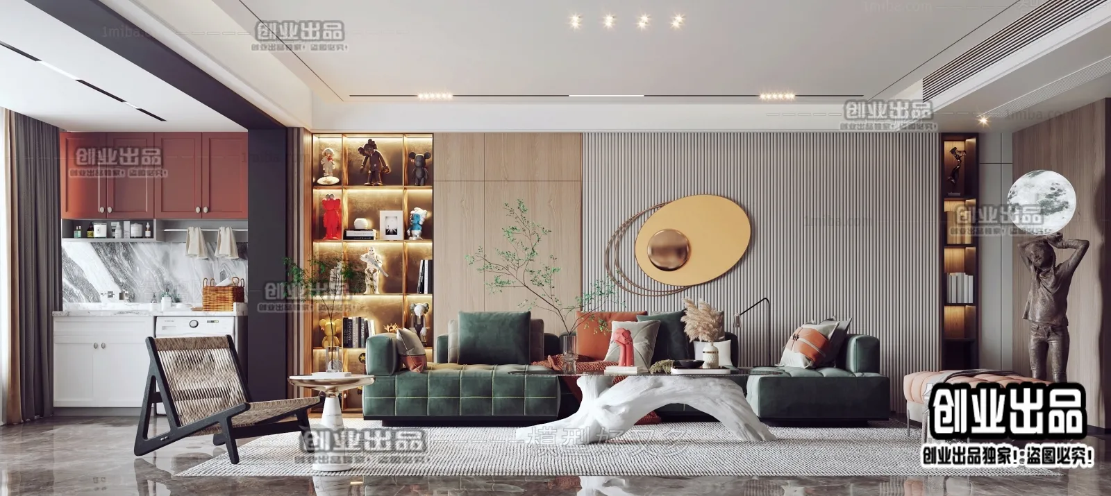 Living Room – Modern Style Interior 3D Scenes – 020