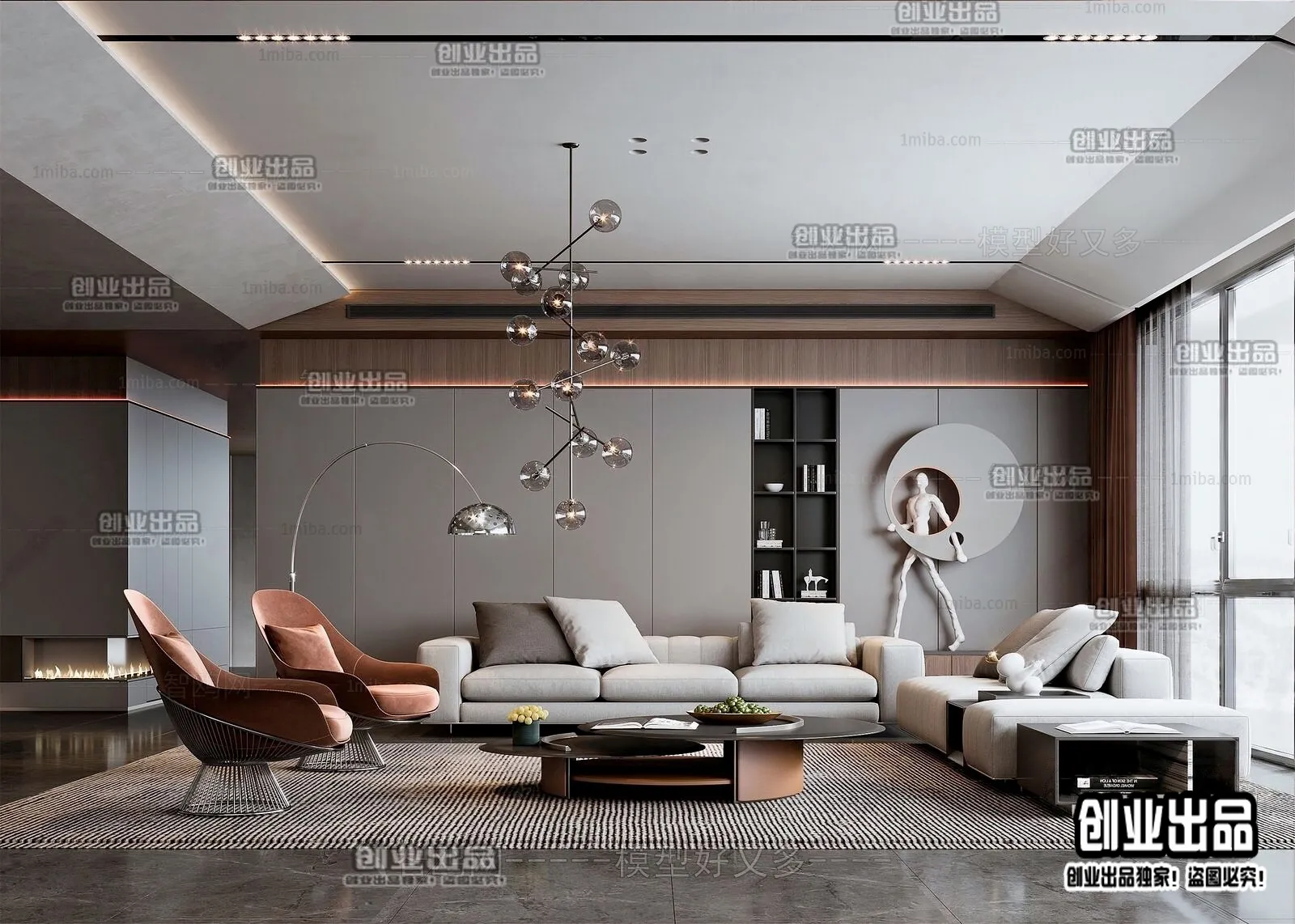 Living Room – Modern Style Interior 3D Scenes – 021