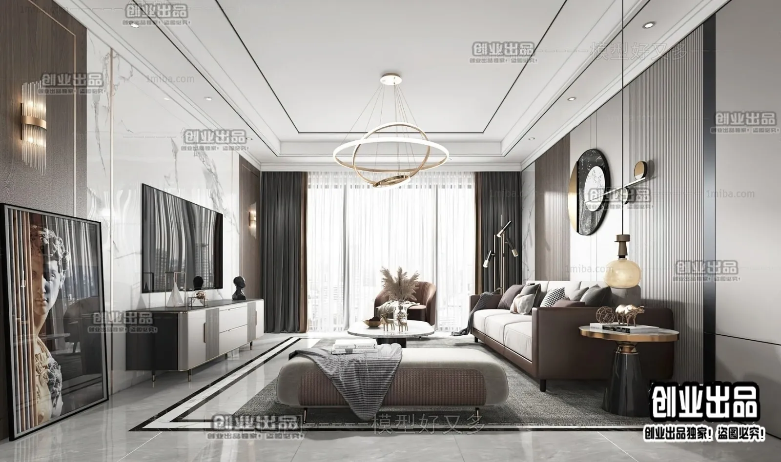 Living Room – Modern Style Interior 3D Scenes – 022