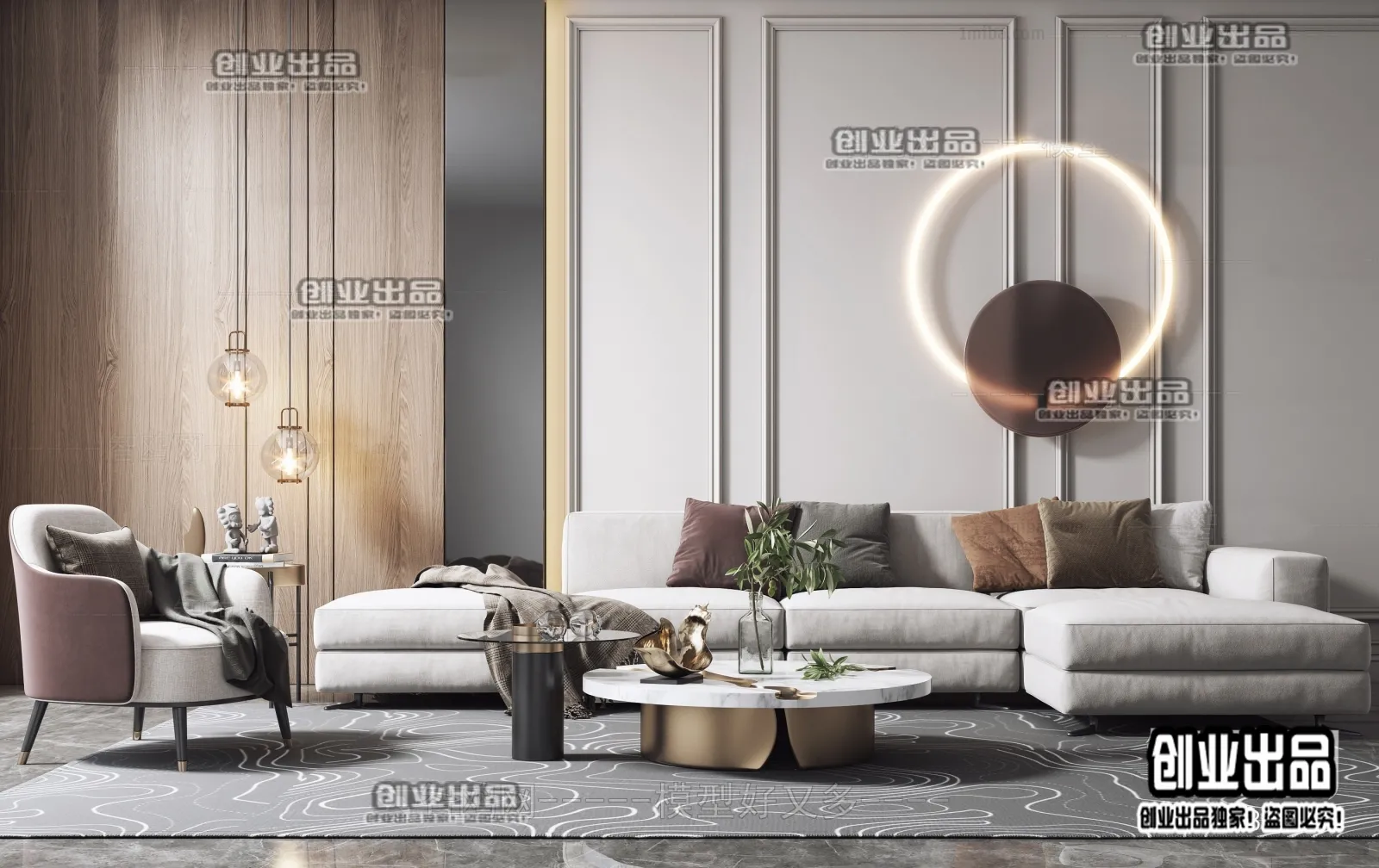 Living Room – Modern Style Interior 3D Scenes – 024