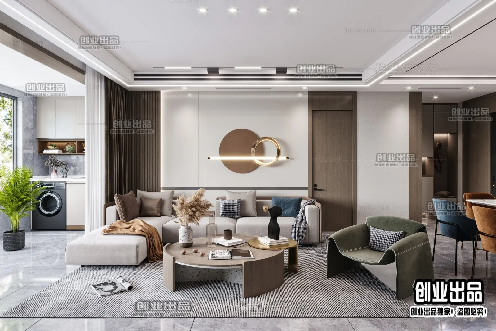 Living Room – Modern Style Interior 3D Scenes – 025