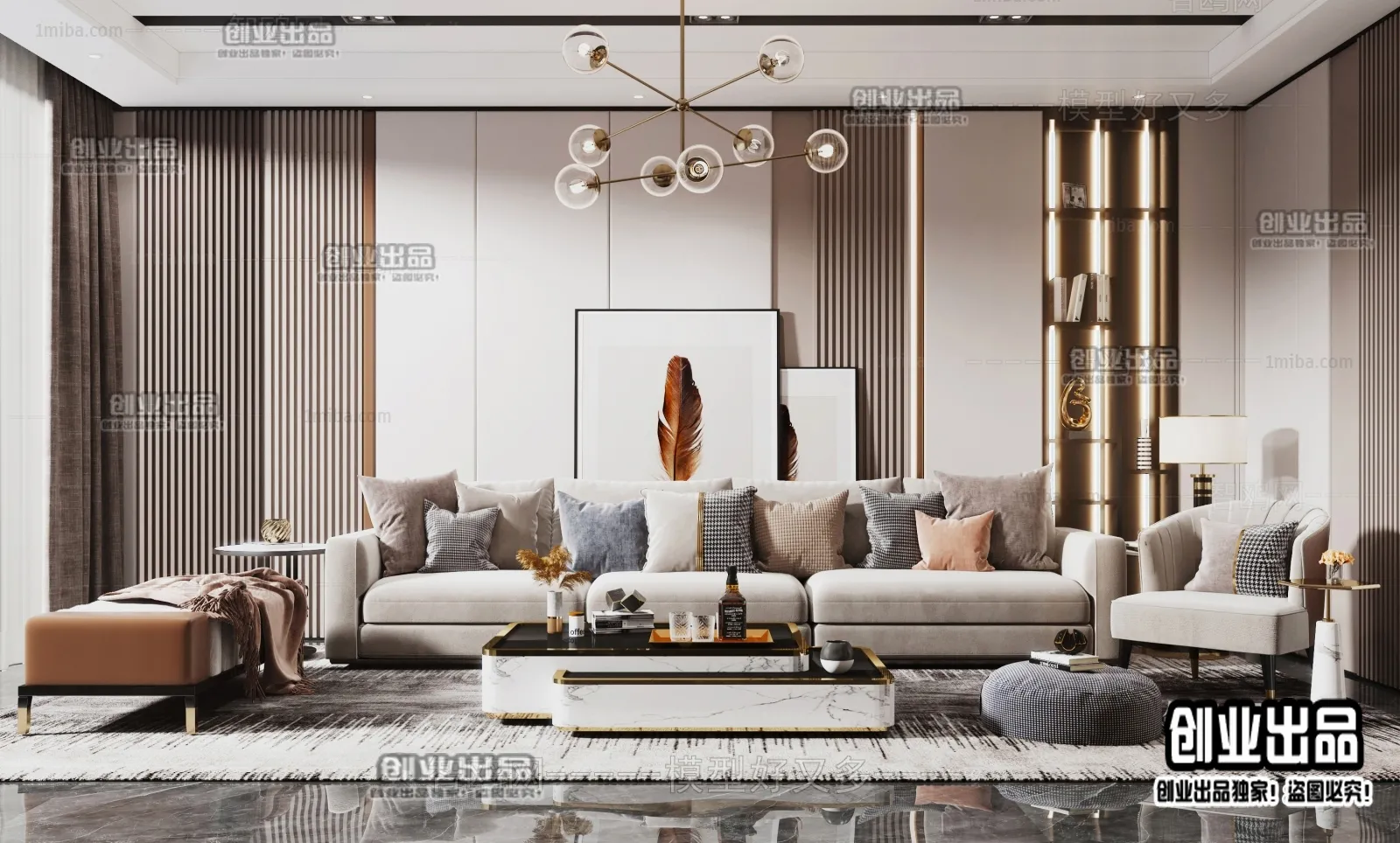 Living Room – Modern Style Interior 3D Scenes – 026