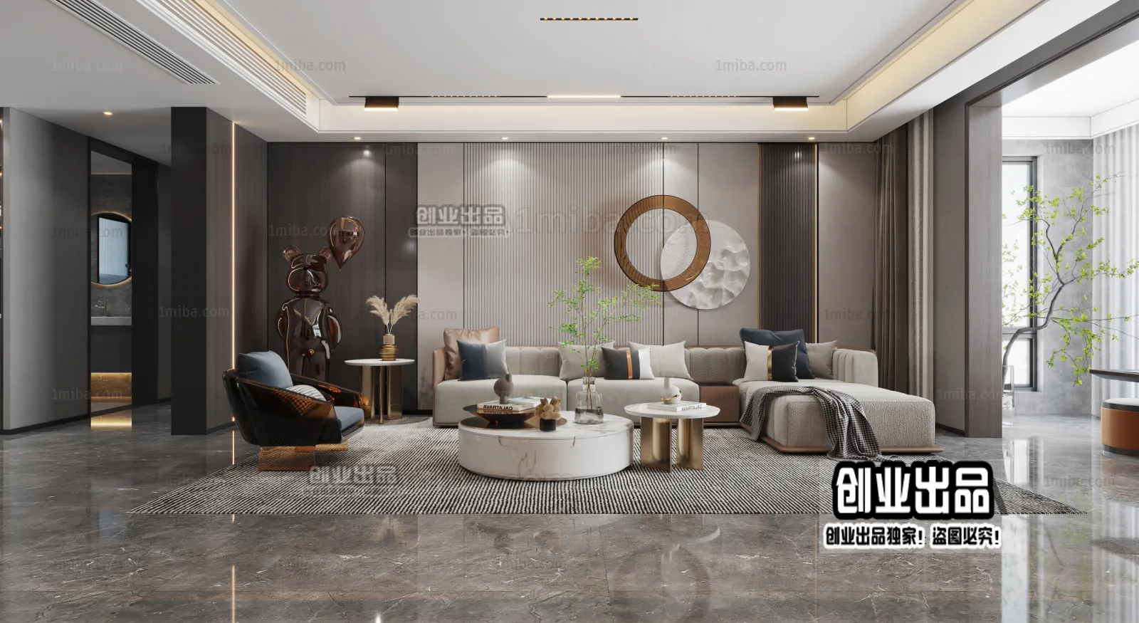 Living Room – Modern Style Interior 3D Scenes – 028