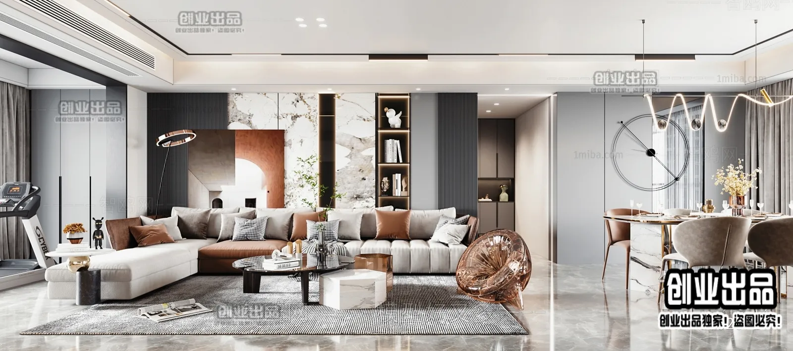 Living Room – Modern Style Interior 3D Scenes – 031