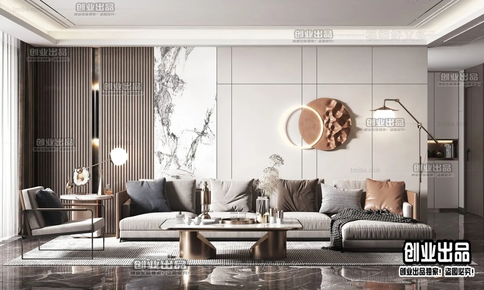 Living Room – Modern Style Interior 3D Scenes – 032