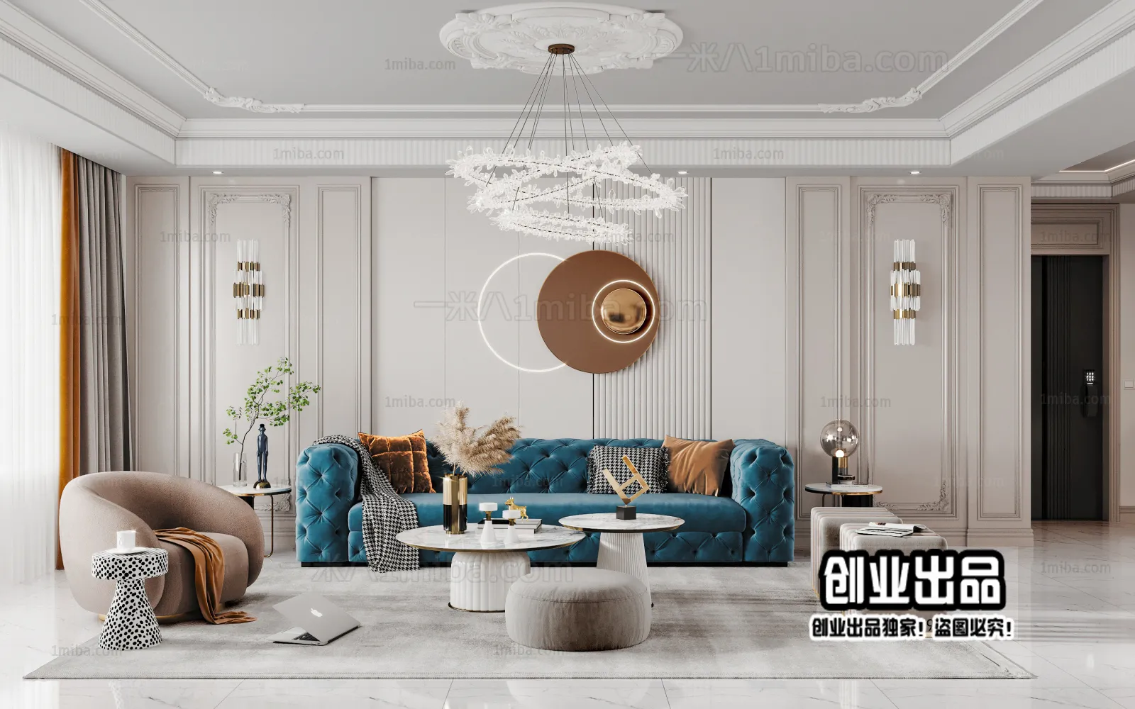 Living Room – Modern Style Interior 3D Scenes – 033