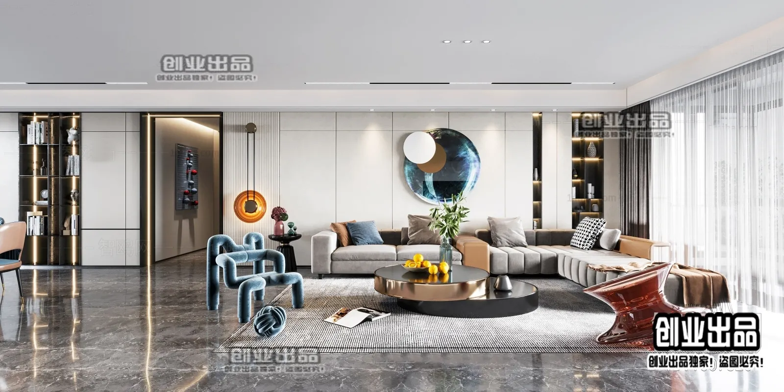 Living Room – Modern Style Interior 3D Scenes – 035