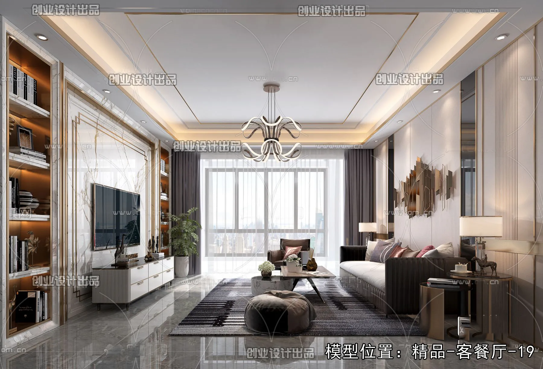 Living Room – Modern Style Interior 3D Scenes – 038