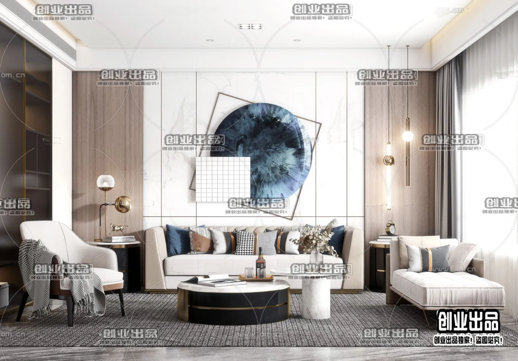 Living Room – Modern Style Interior 3D Scenes – 046