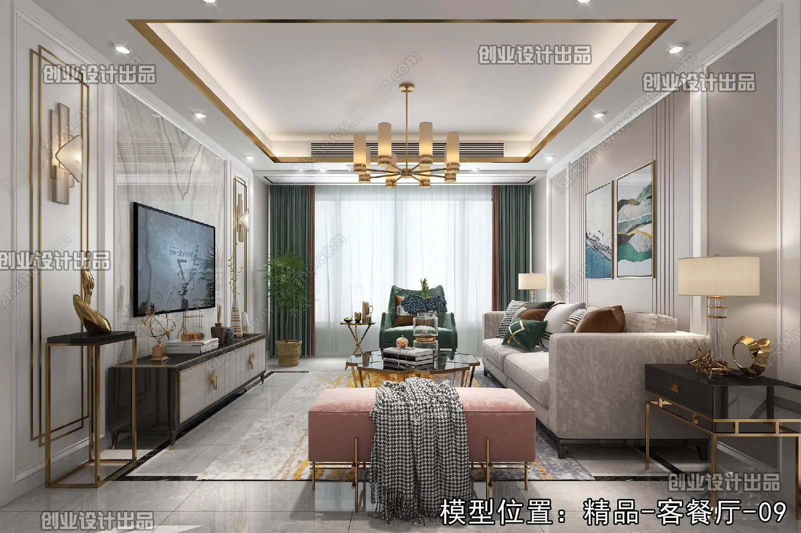 Living Room – Modern Style Interior 3D Scenes – 049