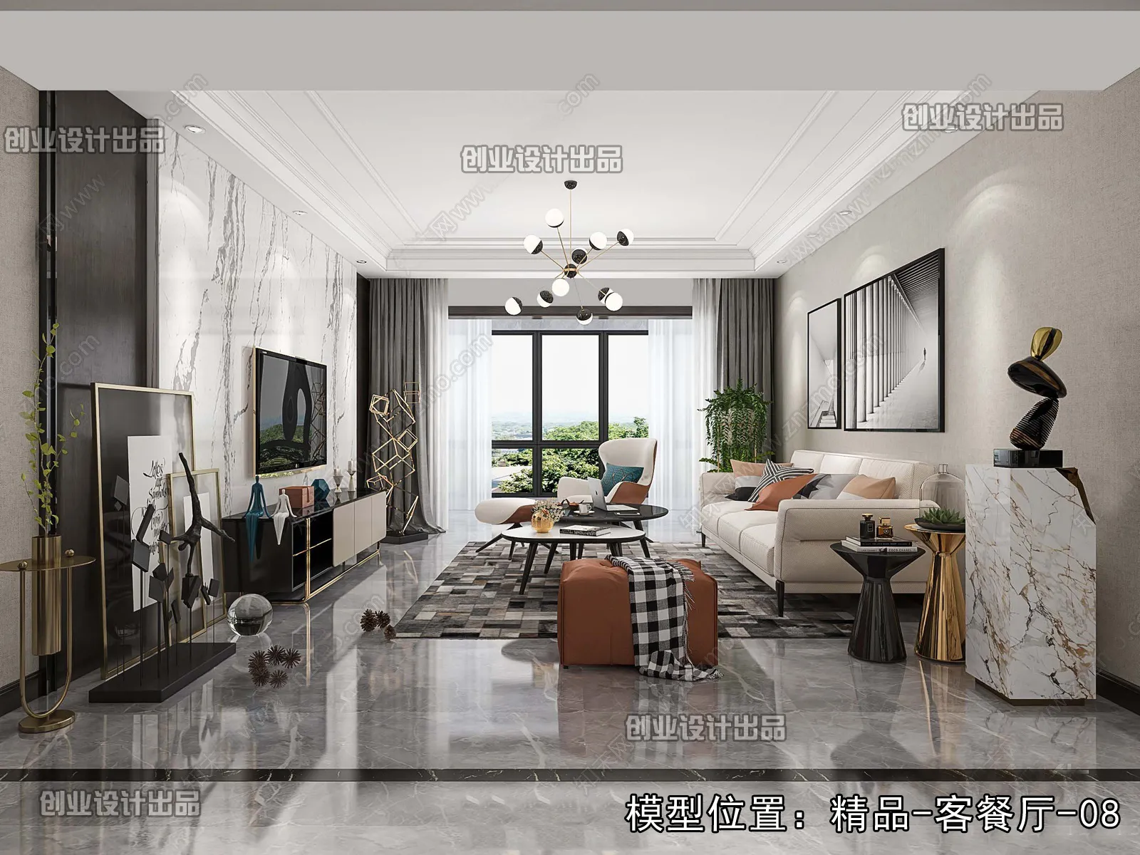 Living Room – Modern Style Interior 3D Scenes – 050