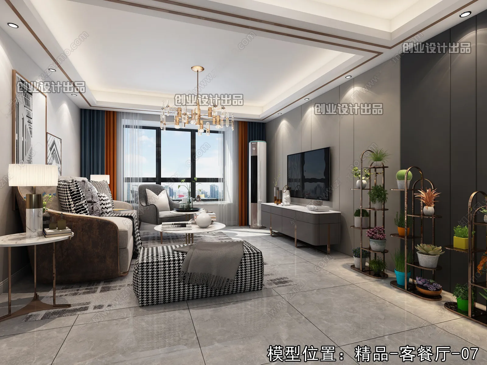 Living Room – Modern Style Interior 3D Scenes – 051