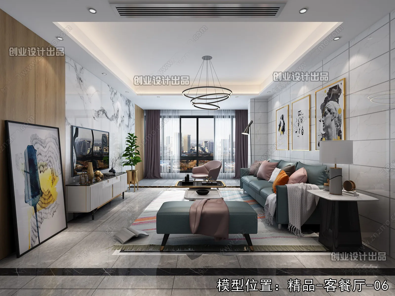 Living Room – Modern Style Interior 3D Scenes – 052