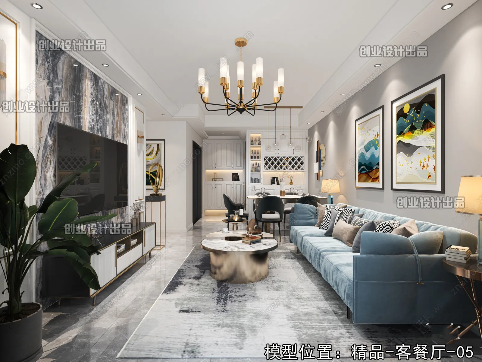 Living Room – Modern Style Interior 3D Scenes – 053