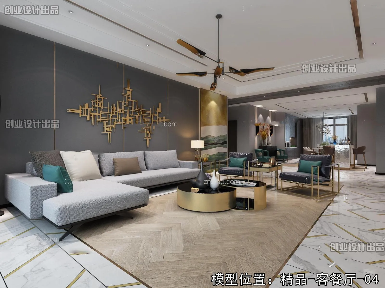 Living Room – Modern Style Interior 3D Scenes – 054