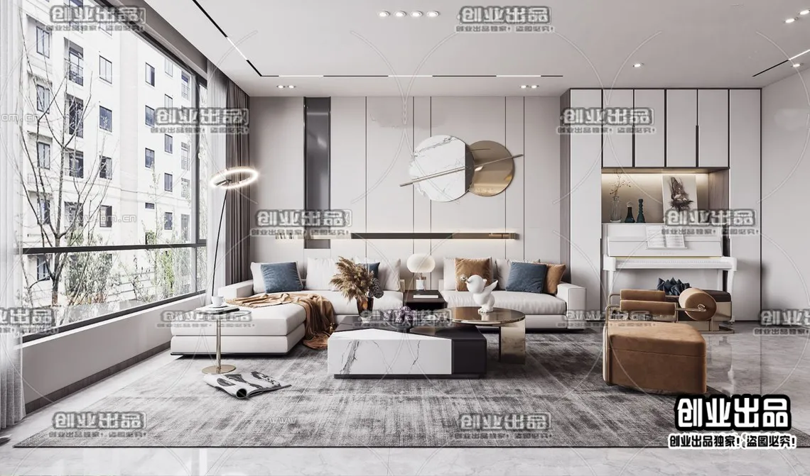 Living Room – Modern Style Interior 3D Scenes – 057