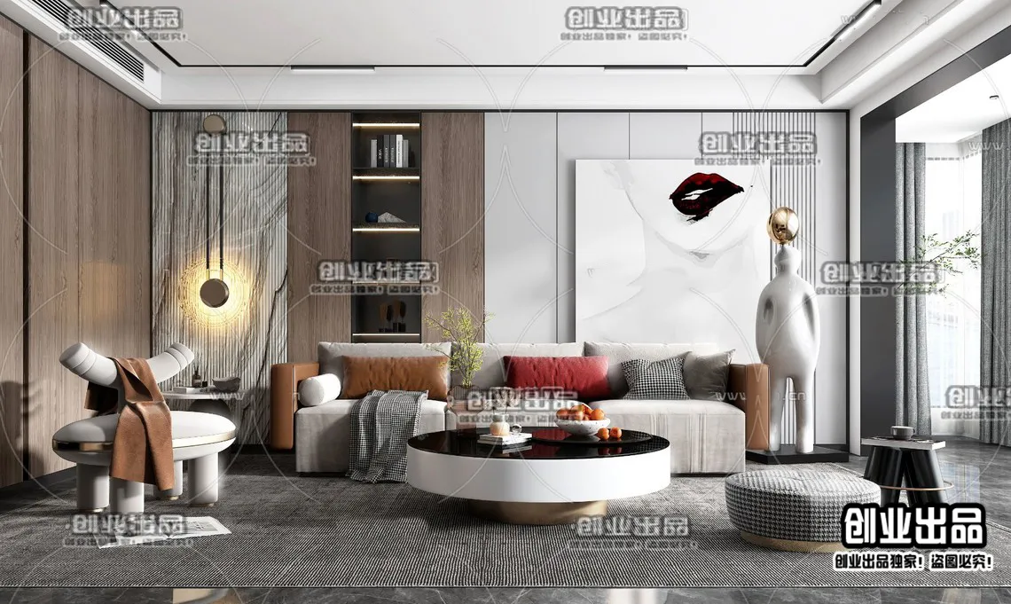 Living Room – Modern Style Interior 3D Scenes – 059